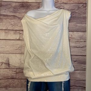 Low back, drape front sparkling tank